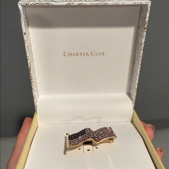 Charter Club Gold and Multicolor Crystal Brooch pin - Picture 2 of 7